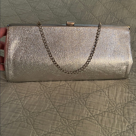 Vintage 60s clutch / Metallic Silver evening bag w/ chain handle - Picture 1 of 12
